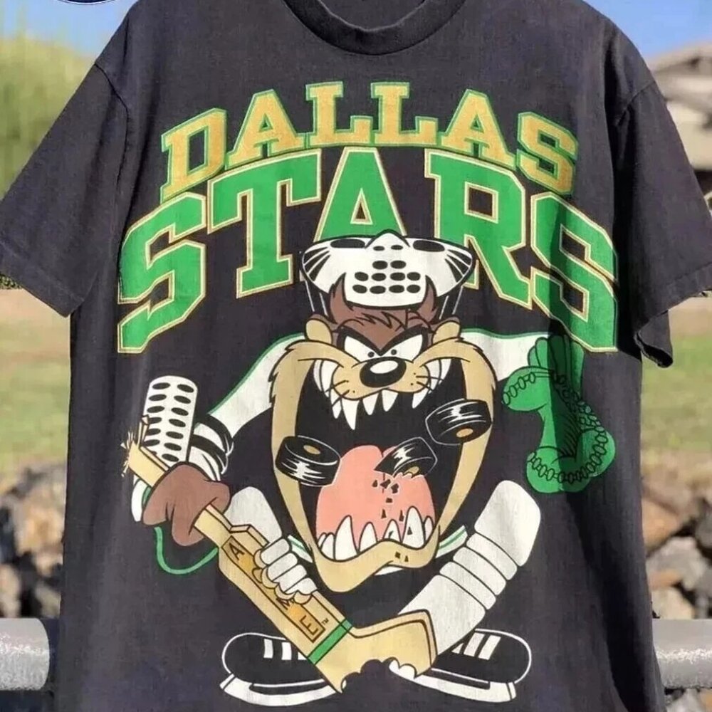 Dallas Stars Looney Taz NHL T-shirt, Dallas Stars Retro Black Unisex Shirt